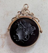 Antique Victorian Carved Intaglio Sardonyx Onyx GF Pendant Fob picture