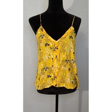 Sienna Sky Women's M Yellow Floral Camisole V Neck Sleeveless Crochet Trim picture