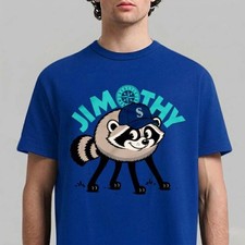 Seattle Mariners Jimothy Raccoon Baseball Graphic T-Shirt Mens Women Blue Tee picture
