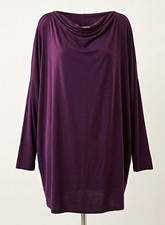 bryn WALKER Women’s Purple Draped Cowl Neck Knit Long Sleeve Tunic Top S picture