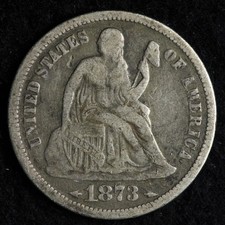 1873 ARROWS Seated Liberty Silver Dime FINE E248 WTNK picture