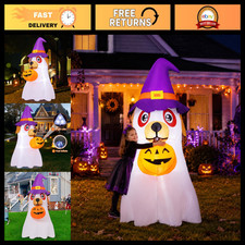 6.2 FT Halloween Inflatable Dog Ghost with Pumpkin - LED Yard Decor for Parties picture