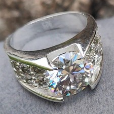 Rare 7 CT Certified Treated White Diamond Solitaire Unisex Men's Ring 925 Silver picture