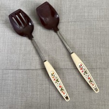 Vintage EKCO “Spice Of Life” Strawberry Print Slotted & Solid Serving Spoons picture