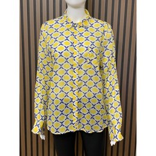 Talbots Women's 14 Cotton Button Down Shirt Yellow Blue Geometric Long Sleeve picture