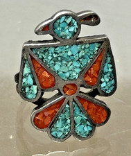 VTG Handcrafted 925 Silver Turquoise/Coral Phoenix Ring picture
