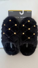 NEW REBECCA MINKOFF BLACK FAUX FUR STUDDED SLIPPER MEDIUM 7 / 8 picture