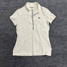 Lacoste Polo Womens Size 36 Cream Slim Fit Pique Short Sleeve Logo Casual Shirt picture