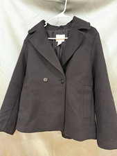 Brand New H&M Women's Black Pea Coat Button Front Collared Lined Pockets Size M picture