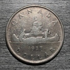 Canada 1 Dollar 1937 Silver Coin Worn Condition  picture