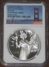 2016 S Proof American Liberty Medal Silver .999 NGC Grade PF69 UCAM PR picture