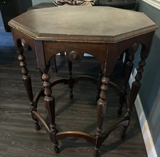 Antique/Vintage Octagonal Parlor Table featuring Jacobean and Spanish Revival  picture