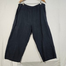 FLAX by Jeanne Engelhart 100% Linen Wide Leg Cropped Pants Black Women Large picture