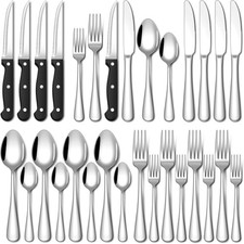 EUIRIO 24 Piece Silverware Set with Steak Knives Food Grade Stainless Steel Flat picture