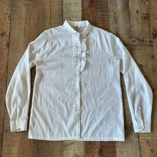 Vintage Sears The Fashion Place White Ruffle Button-Up Blouse picture
