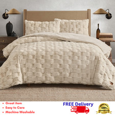 FRYE Faux Fur Comforter Set 3 Piece Carved Basketweave Plush Bedding Soft New picture