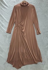Reiss Petite Womens Camel Brown Draped Jersey Midi Dress Size 12 Petite Modest picture