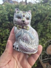Lovely Vintage Chinese Cloisonne Enamel Cat Figurine 4