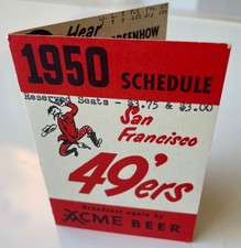 San Francisco 49ers 1950 Pocket Schedule. Acme Beer  Ultra Rare HTF picture