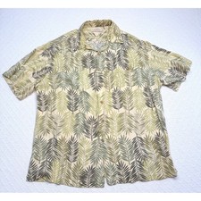 Caribbean Mens XL Aloha Shirt Green Palm Leaf Print Rayon Button Down Tropical picture