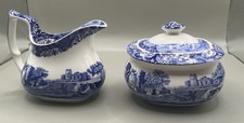 NWOT Spode c.1816 Italian Blue & White Creamer & Lidded Sugar Bowl Set England picture