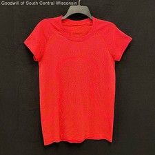 Wmns LULULEMON Orange Swiftly Tech Short Sleeve Athletic Stretch Shirt Sz 10 picture