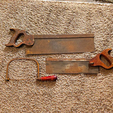 Vintage 3pc Hand Saw Lot - 2 Back Saws & Coping Saw, Wood/Steel Handles picture