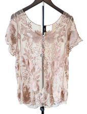 Bobeau Sheer Boho Floral Lace Blouse Beige Small Y2K Practical Magic picture