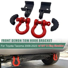 Pair Front Demon Bracket Tow Hook + D-Ring Shackles For 2009-2023 Toyota Tacoma picture