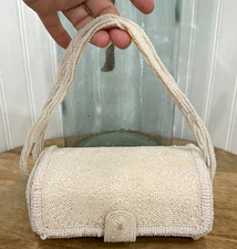 Vintage Saks Fifth Avenue Ivory Beaded Evening Purse Handbag for Women Formal picture