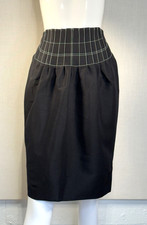 2007 Yves Saint Laurent Linen Silk Corset Tuck Black Skirt FR36, STEFANO PILATI picture
