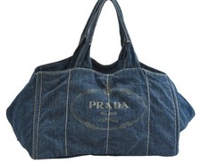 Authentic PRADA Vintage Canvas Tote Hand Bag Denim Blue AD441 picture