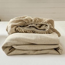 Premium 100% French Flax Linen Fitted Sheet, Queen Size, Natural Bedding Set picture
