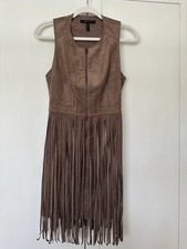 BCBG Maxazaria Hamiin Faux Seude Fringe Vest Dress Light Mocha Size 2 picture