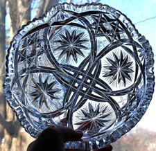 EARLY Antique ABP American Brilliant Period STAR/Xs Hand Cut CRYSTAL BOWL Heavy picture