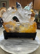 DRAGON Golden healer quartz Carving with custom wood stand picture