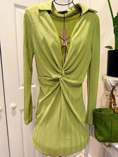 SHEIN Women’s Green Solid Collared Twist Front Long Sleeve Mini Dress L picture
