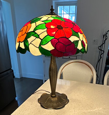 Tiffany Style Stained Glass Floral Dome Shade Table Lamp, Antique Bronze Base picture