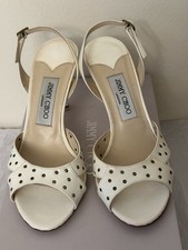 Jimmy Choo White Patent Leather Studded Open Toe Slingback Heels EU 38 picture