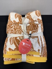 Opalhouse Jungalow 2pc Bath Hand Towel Set Orange Print Yellow Trim 100% Cotton  picture