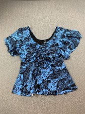 Lienridy Flounce Sleeve Tankini Swimsuit Top Womens Plus  2XL Blue Paisley Print picture