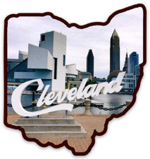 Cleveland Ohio Rock N Roll Hall of Fame Scenery & Cleveland Sign Die-cut MAGNET picture