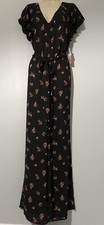 Inspired Hearts Women's Black Self Tie Waist Floral Printed Wide Leg Jumpsuit S picture