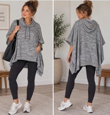 Athleta Blissful Poncho Sweatshirt Women's Gray S Hooded Pocket Oversized Yoga picture