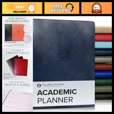 2026-2027 Academic Planner - Leather Cover, Navy, Weekly & Monthly Layout, Durab picture