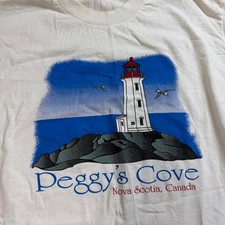Vintage Peggys Cove Canada Lighthouse Graphic Tee Shirt 90s Mens Large White picture