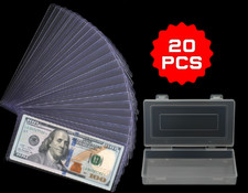 20 Pack Dollar Bill Holder -Clear Rigid Topload Currency Sleeves + Storage Case picture