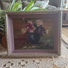 Vintage Hand Painted Oil Painting Floral Still Life Ornate Frame & Matted Signed picture