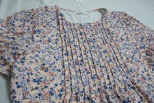 Fantaslook Women's Pink Floral Pintuck Blouse Top Short Sleeve Relaxed Fit L picture