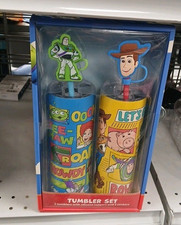 Disney Toy Story Buzz & Woody 2pc 20 fl oz Plastic Tumblers w/ Stickers picture